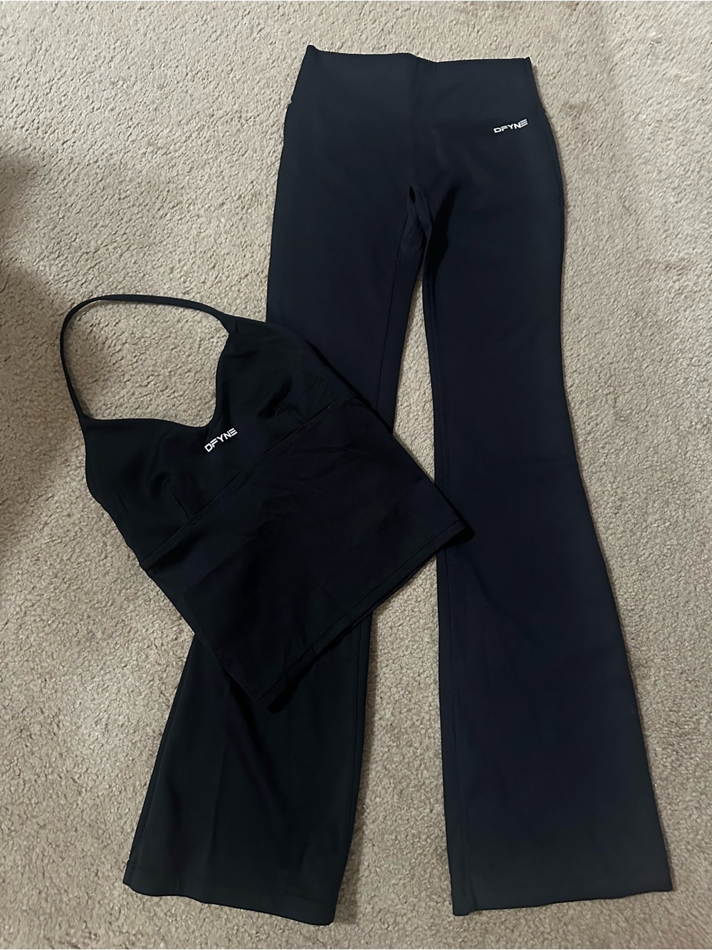 2pcs DFYNE Hannah Pearson Midnight Black halter top and leggings set